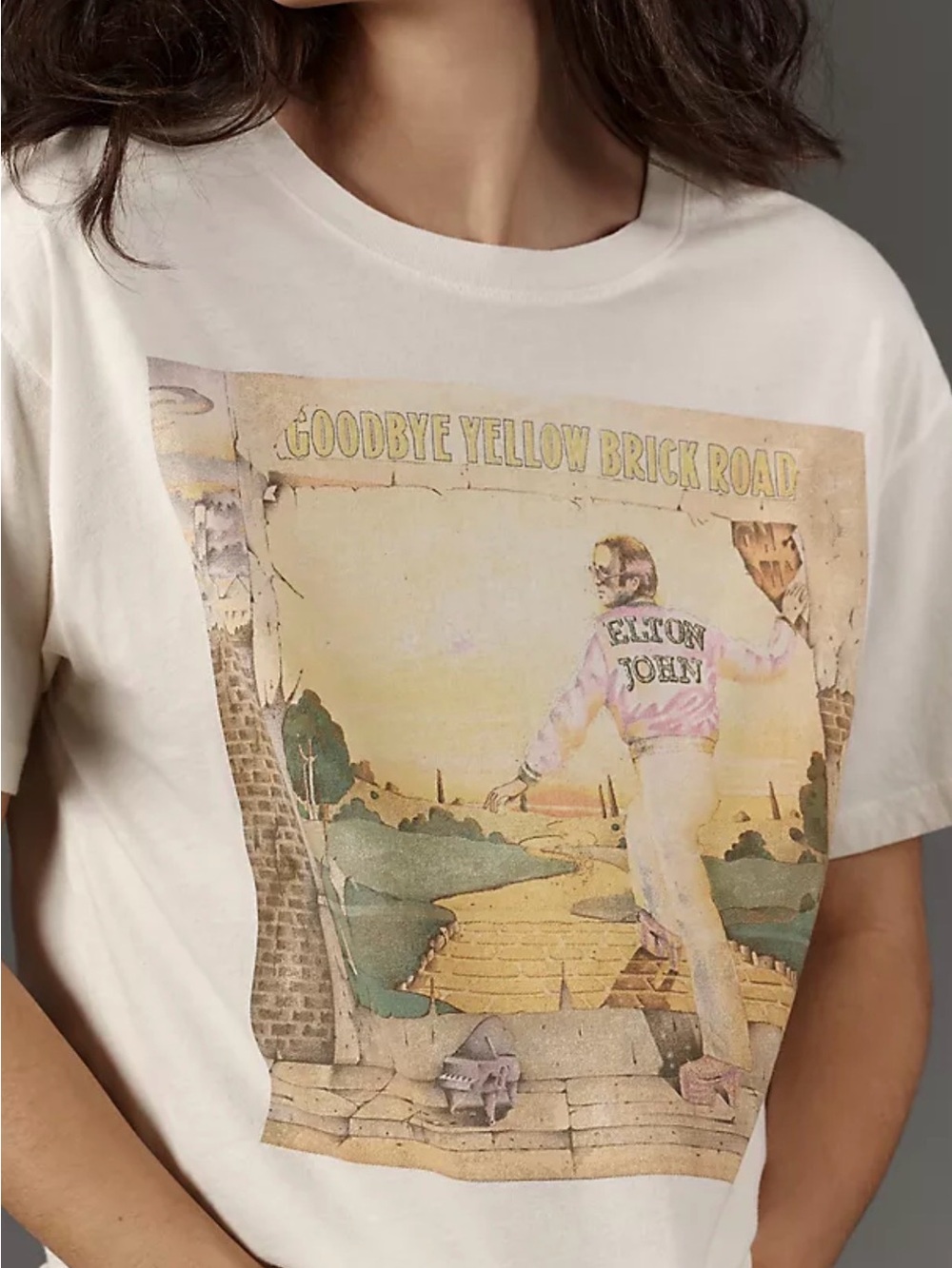 Anthropology letluv Cream Elton John Graphic Short Sleeve Tee
